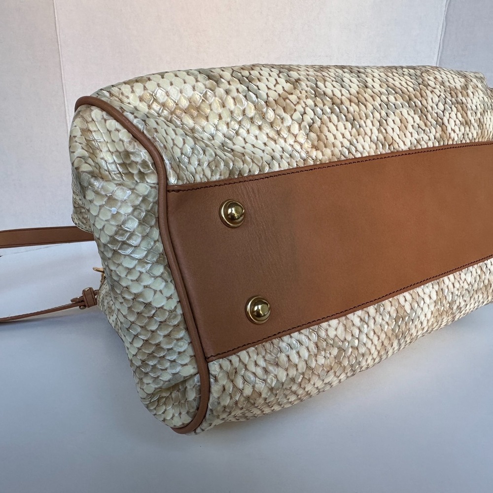 Brahmin Elisa Latte Java Gold Cream Embossed Leather Satchel Shoulder Bag - Picture 6 of 12